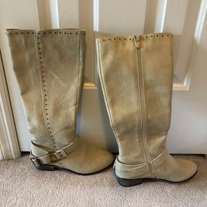EUC Off White Leather Knee High Boots